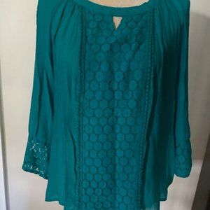 Women's Turquoise Tunic Shirt with lace size Zac & Rachel size medium